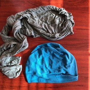 Set of two chemo skull beanies caps turbans attached scarf silky bamboo